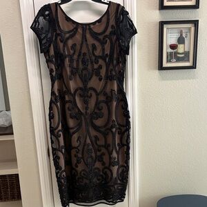 connected apparel Black Overlay on Nude Midi Dress